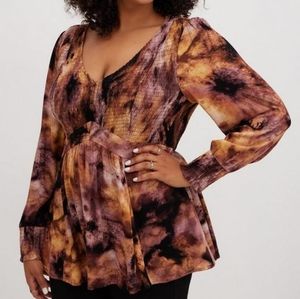 Torrid Babydoll Crinkle Gauze Smocked Top